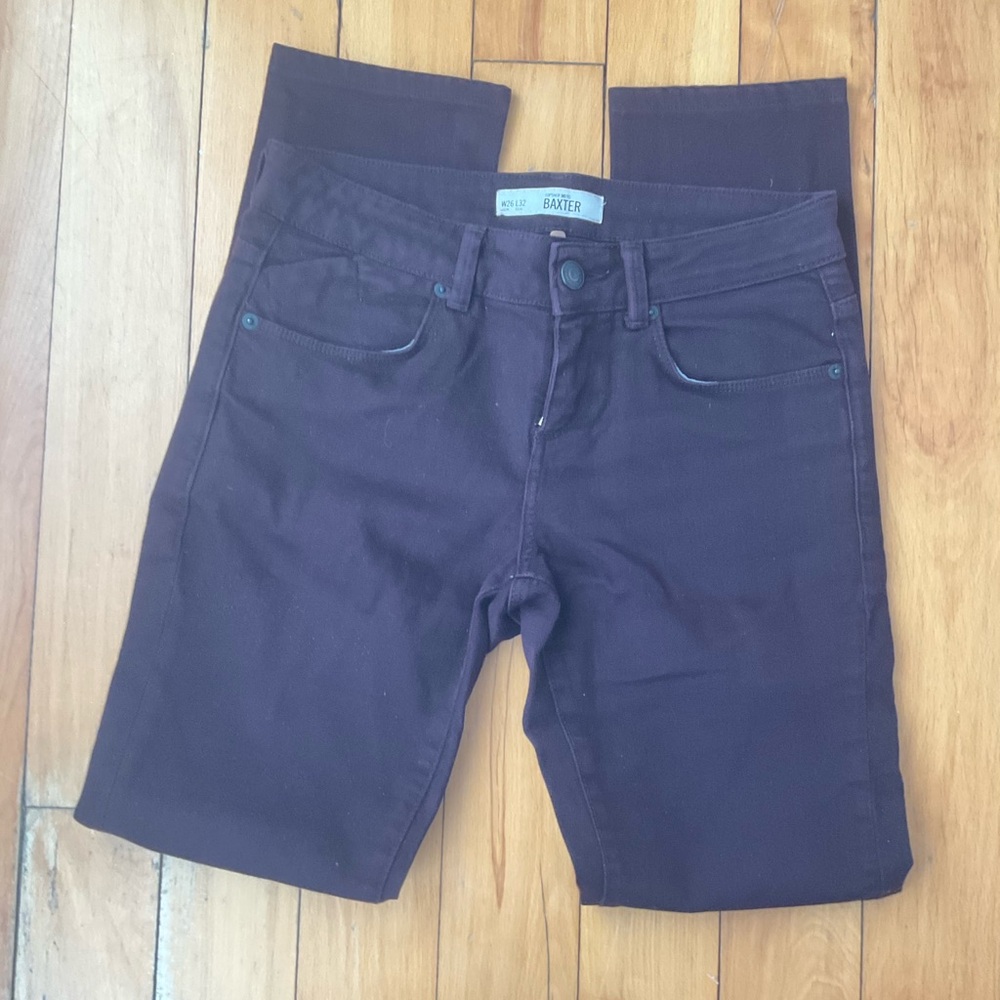 Topshop Moto Baxter Burgundy Stretch straight leg jeans